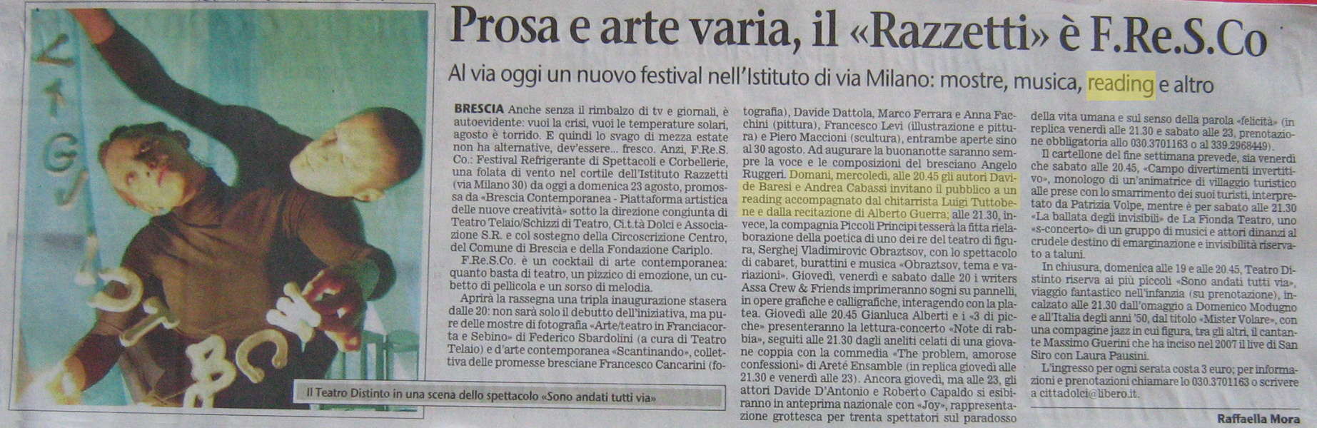 Giornale di Brescia 18 agosto 2009